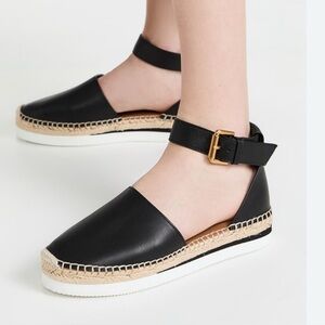 See by Chloe -women’s Glyn Espadrille black leather ankle strap platform shoes 8